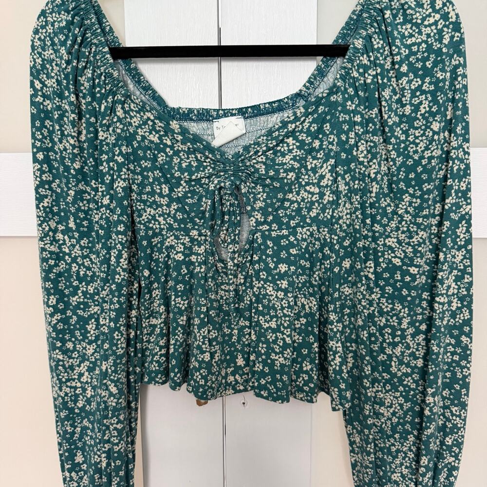 By Together Green Floral Peasant Top Size S